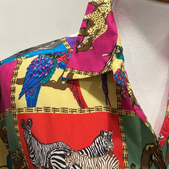 Vintage Womens Top Silk Medium Animal Lover Womens Button down 90s Shirt Medium - Picture 13 of 17